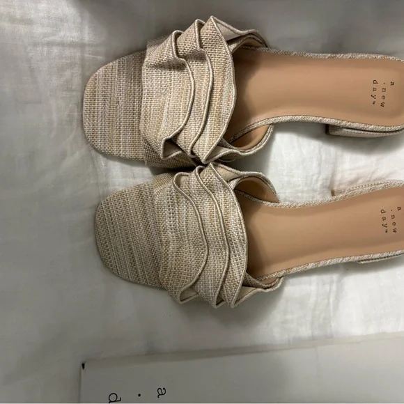 A New Day Lyta Sandals Beige Tan Raffia Sandal Slide Never Worn Size 10 - Picture 10 of 12